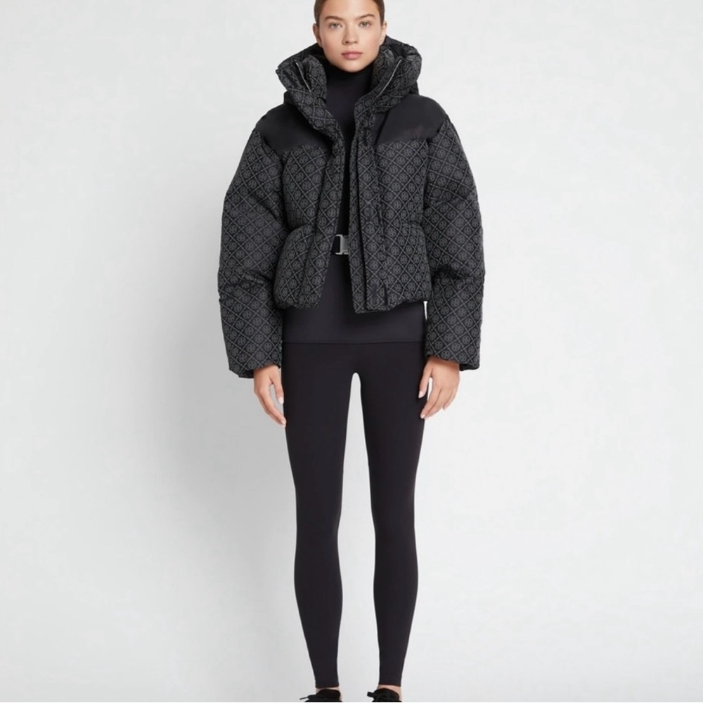 Black Patterned Tory Burch Puffer Jacket